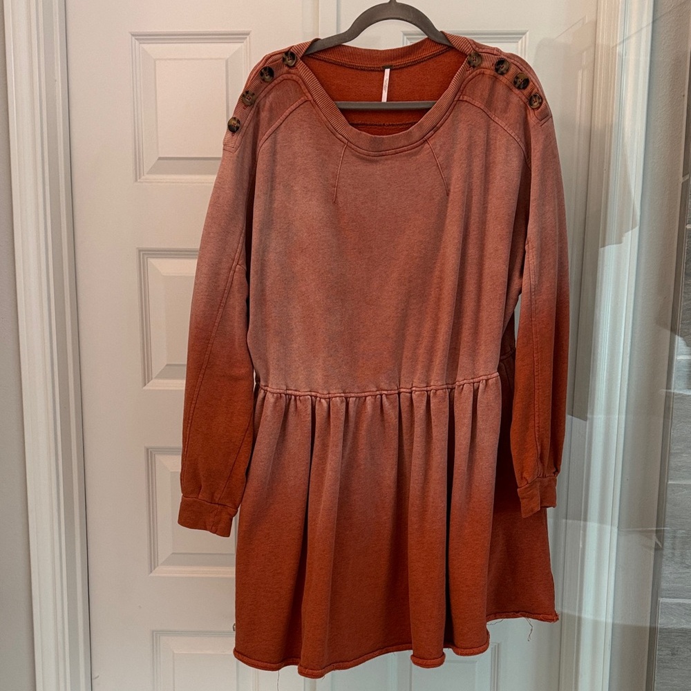 Free People Rust Sweater Dress with Button Detail